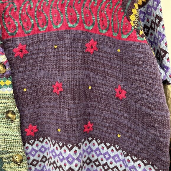 Coldwater Creek Womens Button Cardigan 2X Patchwork Eclectic Artsy Whimsical - Picture 4 of 9